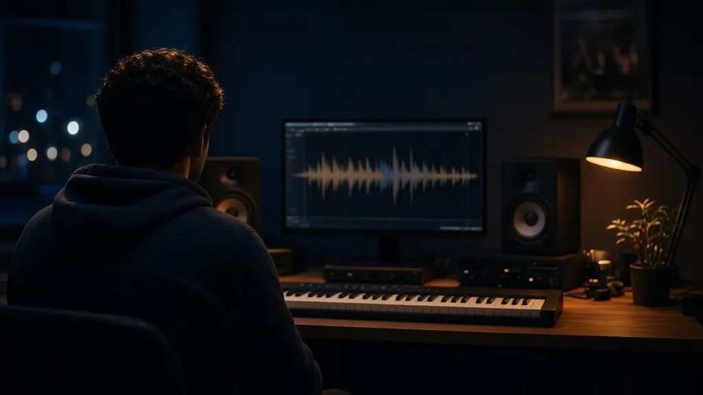 Music producer in the studio mixing beats to sell online
