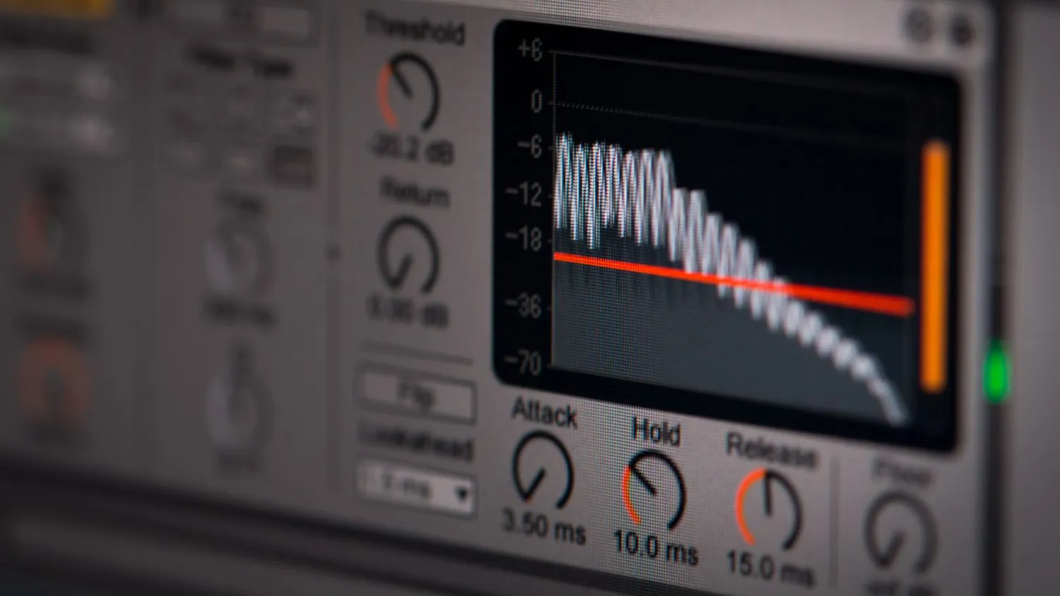 Close-up of audio plugin and DAW controls used when designing synth presets for sale
