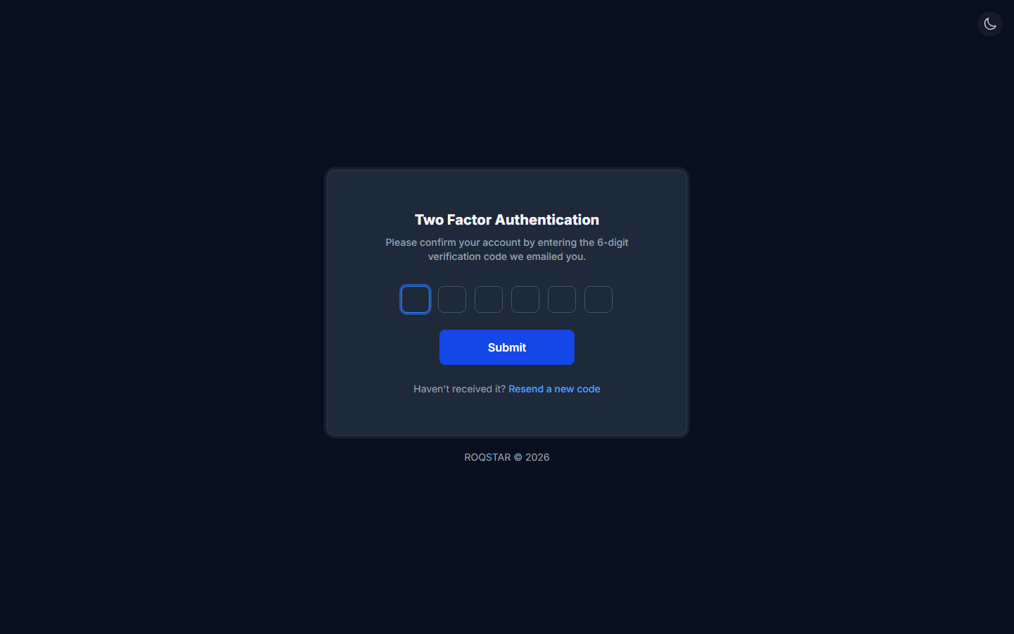 Six-digit email verification code entry screen after login.