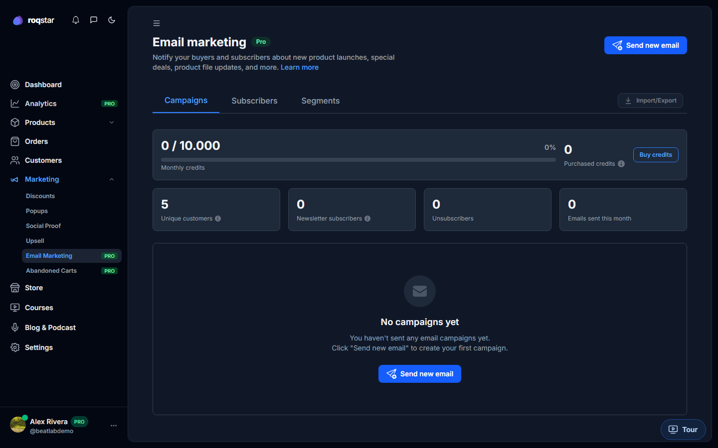 Email marketing credit purchase or zero balance banner.