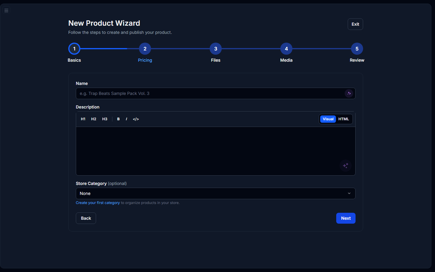 Pricing step with marketplace channel disabled.