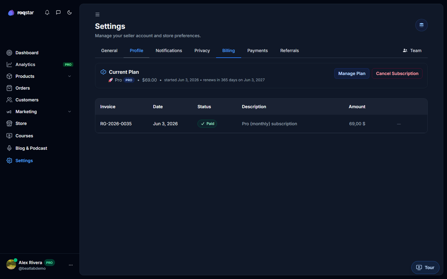 Billing downgrade confirmation listing affected features.