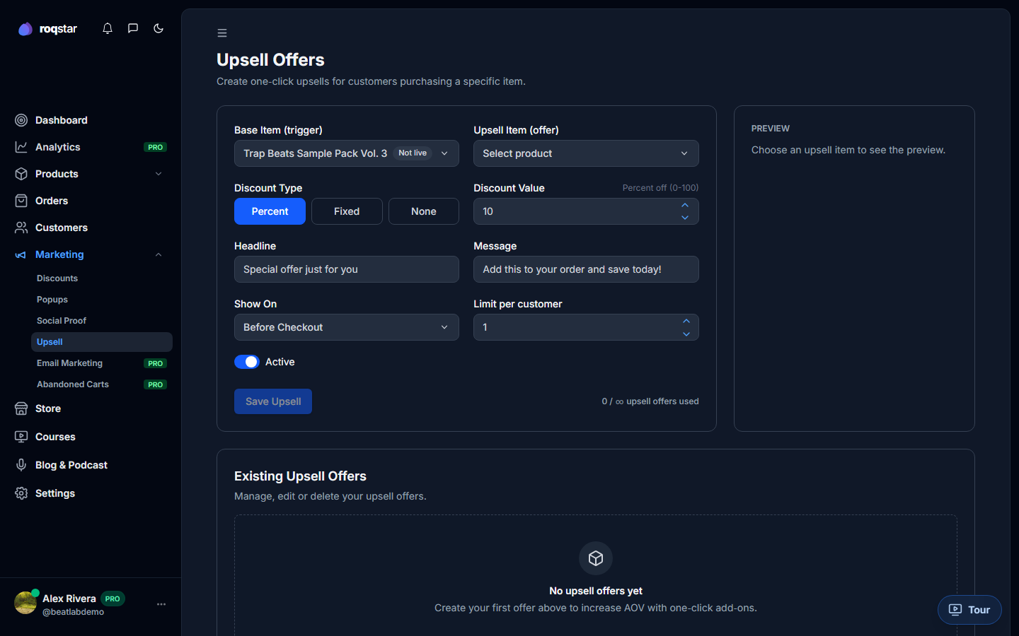 Upsell before checkout UI.
