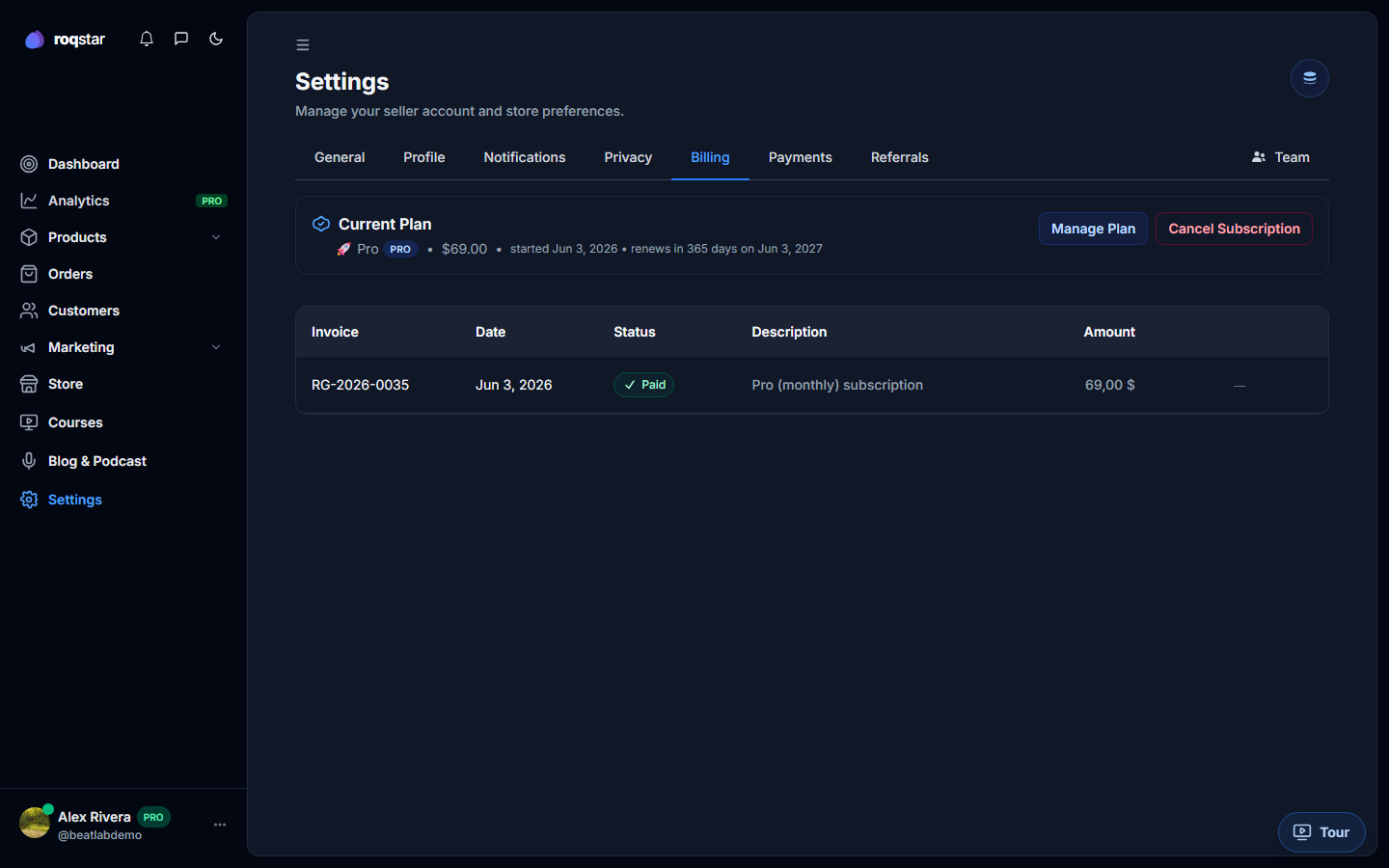 Pricing comparison matrix with feature rows per tier.