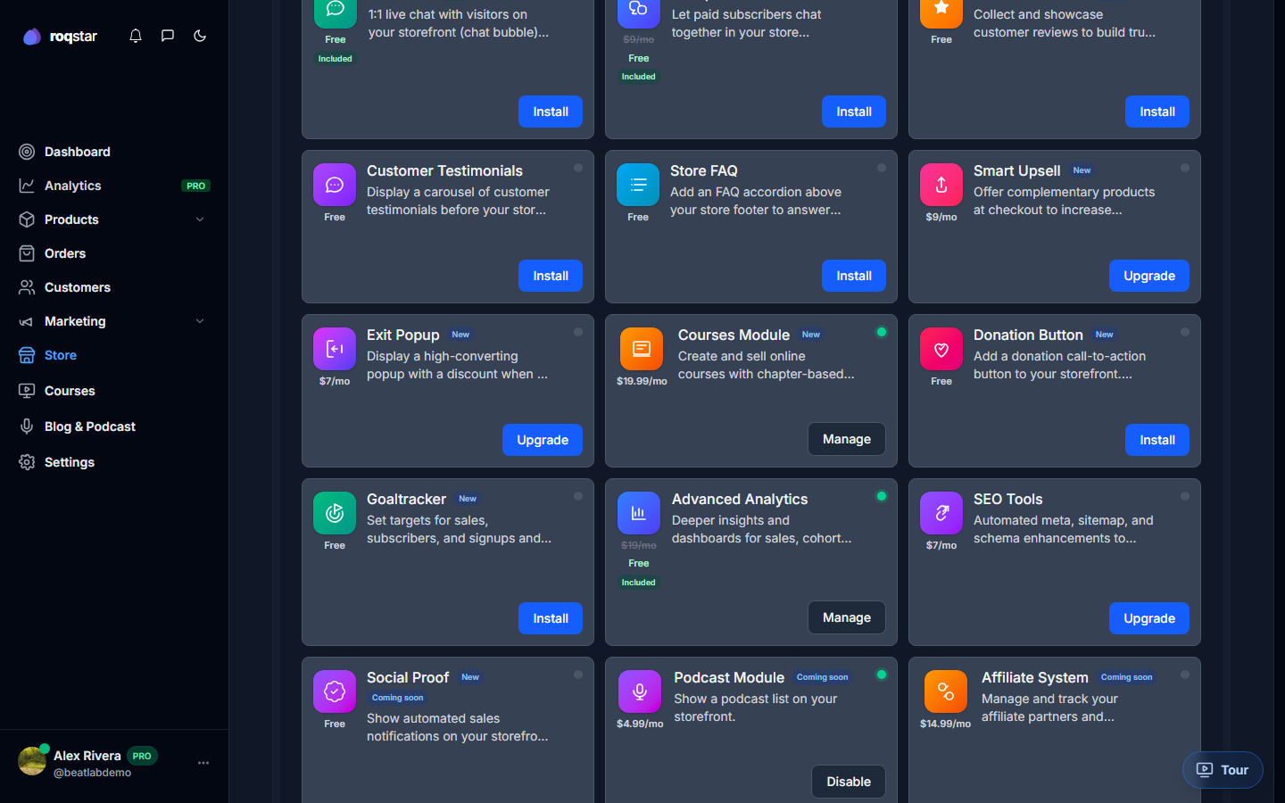 Live Chat app card showing a plan lock or higher-tier badge.