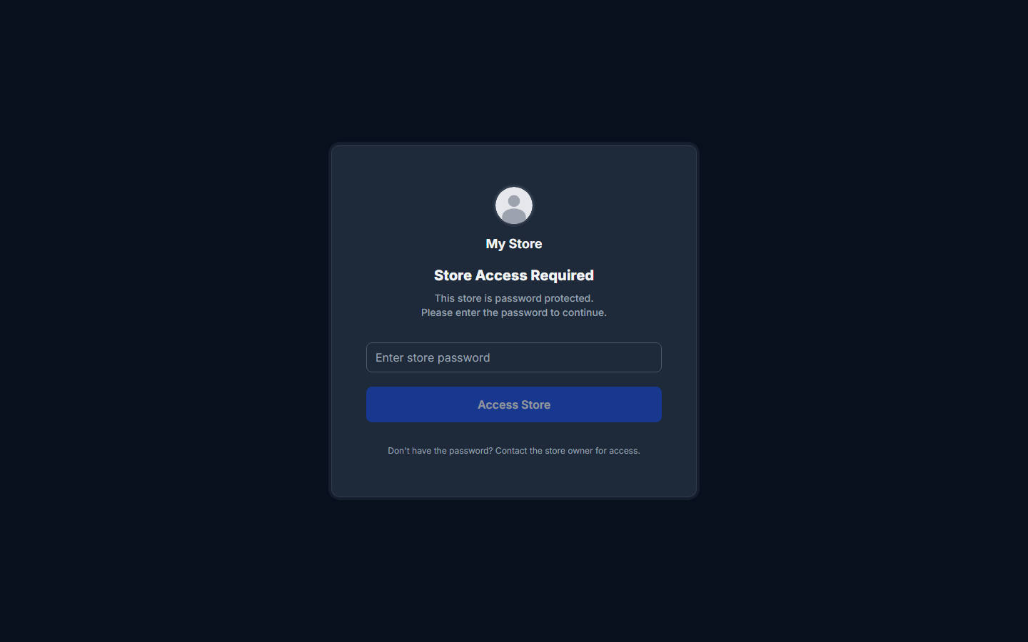 Store password gate asking for an access code.